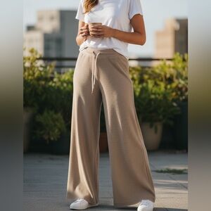 MATE the Label x Parachute Organic Wide Leg Latte Ali Pants Waffle Knit Large